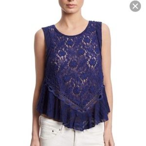 FREE People Blue Lace Open-Back Festival Top size Small